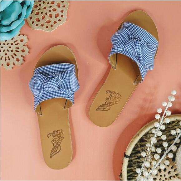 Ancient Greek Sandals Taygete Bow Slides Red Gingham 39 / 8 - 8.5 - Picture 3 of 7